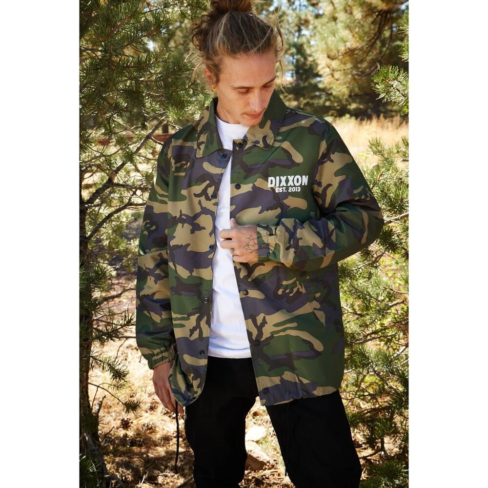 Men’s Dixxon Woodland Camo Windbreaker Jacket NO Logo Snap Closure